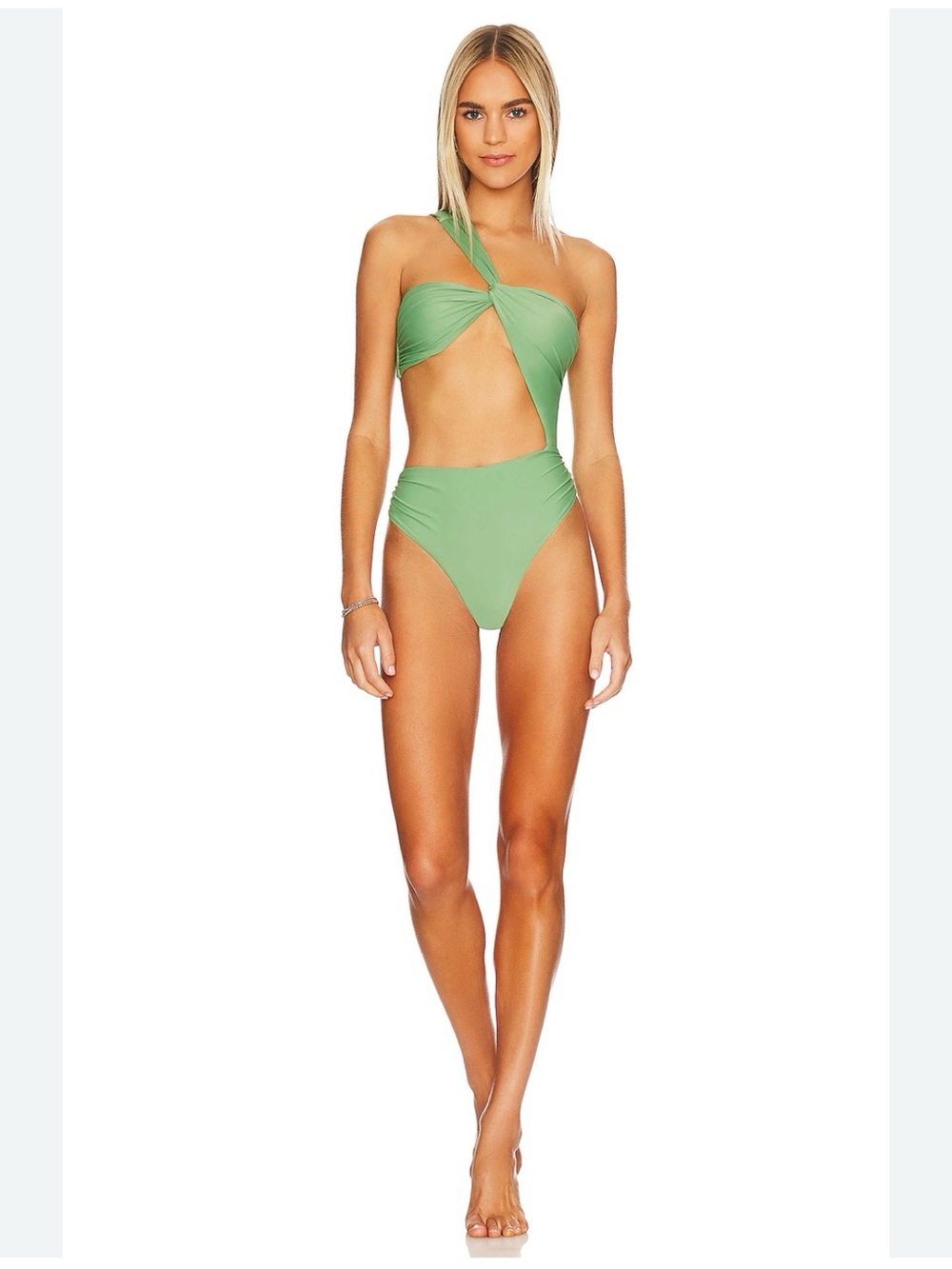 Tularosa Twist One-Shoulder Cutout Swimsuit in Sage